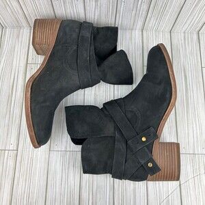 UGG Elora Black Suede Leather Ankle Boots Moto Biker Booties Women's Sz 11